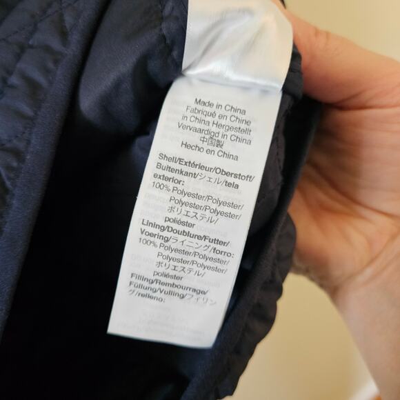 J. Crew Women's Quilted Field Jacket, Size Large Navy Hooded Primaloft - Picture 8 of 8